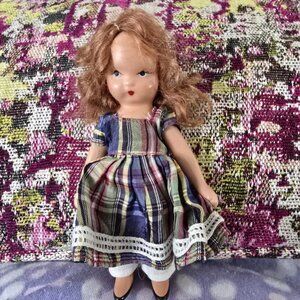 Vintage Nancy Ann Storybook Doll All Bisque Plaid Dress